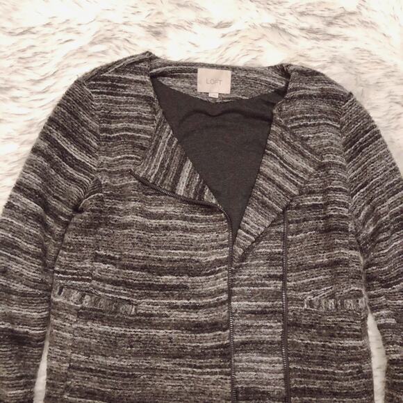 Ann Taylor LOFT Small Striped Zippered Marled Moto Gray Brown Jacket - Picture 4 of 9